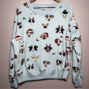 Wildfox Women Sweater Small Blue Dog Christmas Santa Helpers Plum Sommer Pullove